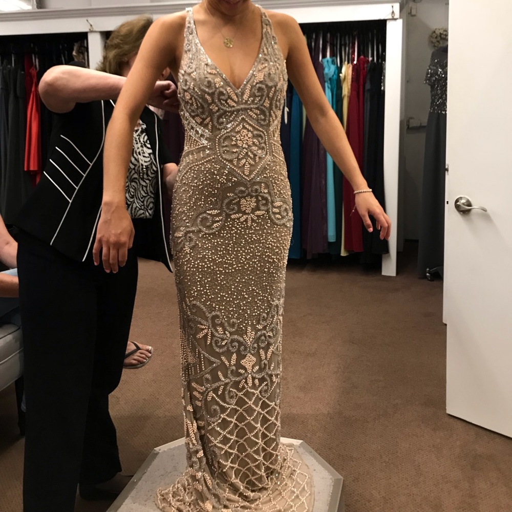 Beige/Light Pink Beaded Prom dress